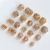 1 Piece Simple Style Round Solid Color Copper Plating Inlay Beads Jewelry Accessories main image 1