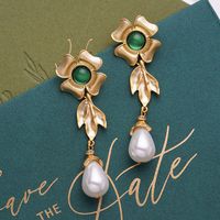 1 Pair Elegant Retro Flower Plating Inlay Copper Artificial Gemstones 18k Gold Plated Drop Earrings main image 5