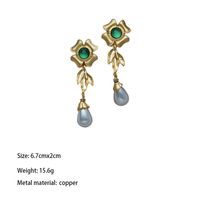 1 Pair Elegant Retro Flower Plating Inlay Copper Artificial Gemstones 18k Gold Plated Drop Earrings main image 2