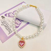 Sweet Bright Pearl Heart Shape Pet Collar sku image 3