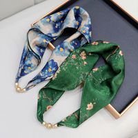 Women's Elegant Flower Satin Silk Scarf main image 1