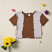 Simple Style Color Block Cotton Blend T-shirts & Blouses sku image 1
