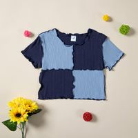 Simple Style Color Block Cotton Blend T-shirts & Blouses sku image 5