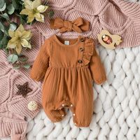 Cute Solid Color Bow Knot Cotton Baby Rompers main image 3