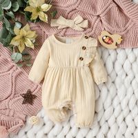 Cute Solid Color Bow Knot Cotton Baby Rompers main image 1