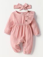Cute Solid Color Bow Knot Cotton Baby Rompers sku image 10
