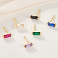 1 Pair Elegant Simple Style Commute Rectangle Plating Inlay Sterling Silver Turquoise Zircon 18k Gold Plated White Gold Plated Ear Studs main image 4