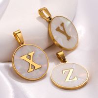 5 Pcs/package Simple Style Round Letter Stainless Steel Plating Inlay Pendant Jewelry Accessories main image 3