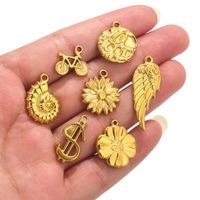 5 Pcs/package Simple Style Wings Flower Shell Stainless Steel Plating Pendant Jewelry Accessories main image 5