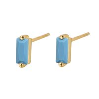 1 Pair Elegant Simple Style Commute Rectangle Plating Inlay Sterling Silver Turquoise Zircon 18k Gold Plated White Gold Plated Ear Studs sku image 10
