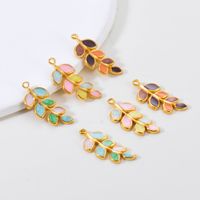 5 Pcs/package Simple Style Leaves Stainless Steel Enamel Plating Jewelry Accessories main image 1
