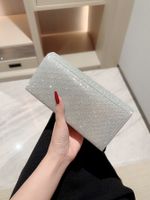 Apricot Silver Polyester Solid Color Rhinestone Square Evening Bags main image 6