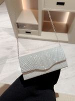 Apricot Silver Polyester Solid Color Rhinestone Square Evening Bags main image 7