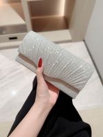 Apricot Silver Polyester Solid Color Rhinestone Square Evening Bags main image 8