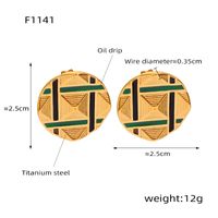 1 Pair Ig Style Casual Modern Style Round Lines Rhombus Enamel Plating Titanium Steel 18k Gold Plated Ear Studs main image 2