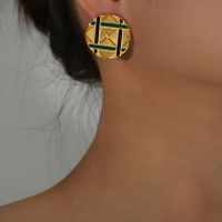 1 Pair Ig Style Casual Modern Style Round Lines Rhombus Enamel Plating Titanium Steel 18k Gold Plated Ear Studs main image 3