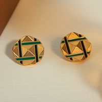 1 Pair Ig Style Casual Modern Style Round Lines Rhombus Enamel Plating Titanium Steel 18k Gold Plated Ear Studs main image 5