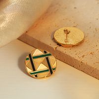 1 Pair Ig Style Casual Modern Style Round Lines Rhombus Enamel Plating Titanium Steel 18k Gold Plated Ear Studs main image 6