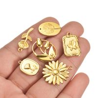 10 Pcs/package Simple Style Rose Flower Butterfly Stainless Steel Plating Pendant Jewelry Accessories main image 3