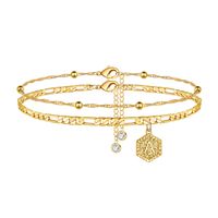 Vacances Hexagone Lettre Le Cuivre Couches Placage Plaqué Or 14k Femmes Bracelet De Cheville sku image 1