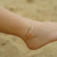 Vacation Letter Heart Shape Copper Layered Plating 14k Gold Plated Women's Anklet main image 1