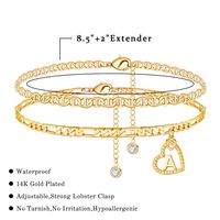 Vacation Letter Heart Shape Copper Layered Plating 14k Gold Plated Women's Anklet main image 2
