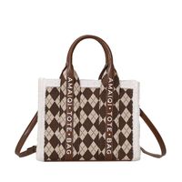 Women's Canvas Letter Argyle Vintage Style Square Zipper Handbag sku image 1