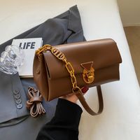 Women's Pu Leather Solid Color Vintage Style Square Flip Cover Shoulder Bag main image 7
