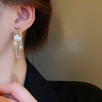 1 Pair Elegant Sweet Tassel Plating Inlay Alloy Rhinestones Opal Drop Earrings main image 3