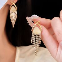 1 Pair Elegant Sweet Tassel Plating Inlay Alloy Rhinestones Opal Drop Earrings main image 5