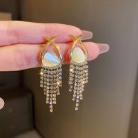 1 Pair Elegant Sweet Tassel Plating Inlay Alloy Rhinestones Opal Drop Earrings main image 4