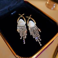 1 Pair Elegant Sweet Tassel Plating Inlay Alloy Rhinestones Opal Drop Earrings main image 1