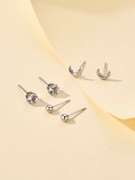 3 Pairs Elegant Simple Style Star Moon Heart Shape Stamping Polishing Stainless Steel Zircon Ear Studs main image 7