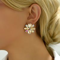 1 Paire Glamour Brillant Fleur Placage Incruster Alliage Verre Boucles D'oreilles main image 6