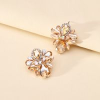 1 Paire Glamour Brillant Fleur Placage Incruster Alliage Verre Boucles D'oreilles main image 3