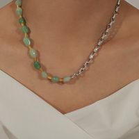 Ig-stil Geometrisch Ein Naturstein Titan Stahl Perlen Überzug 18 Karat Vergoldet Halskette main image 3