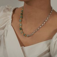Ig-stil Geometrisch Ein Naturstein Titan Stahl Perlen Überzug 18 Karat Vergoldet Halskette sku image 1