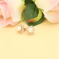 1 Pair Elegant Sweet Snowflake Plating Inlay Copper Artificial Pearls Zircon Rose Gold Plated Ear Studs main image 2