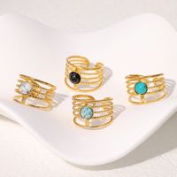 304 Stainless Steel 18K Gold Plated Roman Style Plating Inlay Geometric Beads Open Rings main image 1