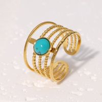 Edelstahl 304 18 Karat Vergoldet Römischer Stil Überzug Inlay Geometrisch Perlen Offener Ring main image 3