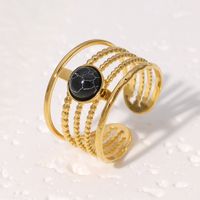 304 Stainless Steel 18K Gold Plated Roman Style Plating Inlay Geometric Beads Open Rings sku image 4