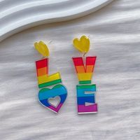 1 Pair Sweet Letter Rainbow Arylic Drop Earrings sku image 1