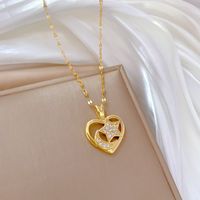 Wholesale Simple Style Star Moon Heart Shape Titanium Steel Copper Plating Inlay Artificial Gemstones Pendant Necklace sku image 1