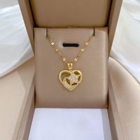 Wholesale Simple Style Star Moon Heart Shape Titanium Steel Copper Plating Inlay Artificial Gemstones Pendant Necklace main image 1