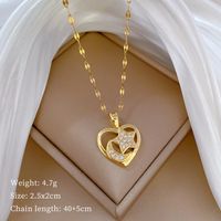Wholesale Simple Style Star Moon Heart Shape Titanium Steel Copper Plating Inlay Artificial Gemstones Pendant Necklace main image 2