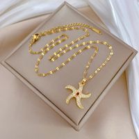Wholesale Simple Style Starfish Titanium Steel Copper Plating Inlay Artificial Gemstones Pendant Necklace main image 5