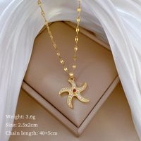 Wholesale Simple Style Starfish Titanium Steel Copper Plating Inlay Artificial Gemstones Pendant Necklace main image 2