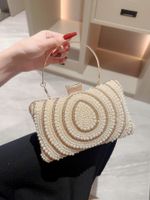 Women's Polyester Solid Color Classic Style Pearls Pillow Shape Lock Clasp Evening Bag sku image 1
