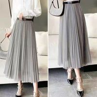 Summer Spring Autumn Classic Style Solid Color Polyester Maxi Long Dress Skirts sku image 2