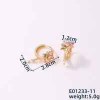 1 Piece Simple Style Flower Copper Pearl Zircon K Gold Plated Hoop Earrings sku image 3